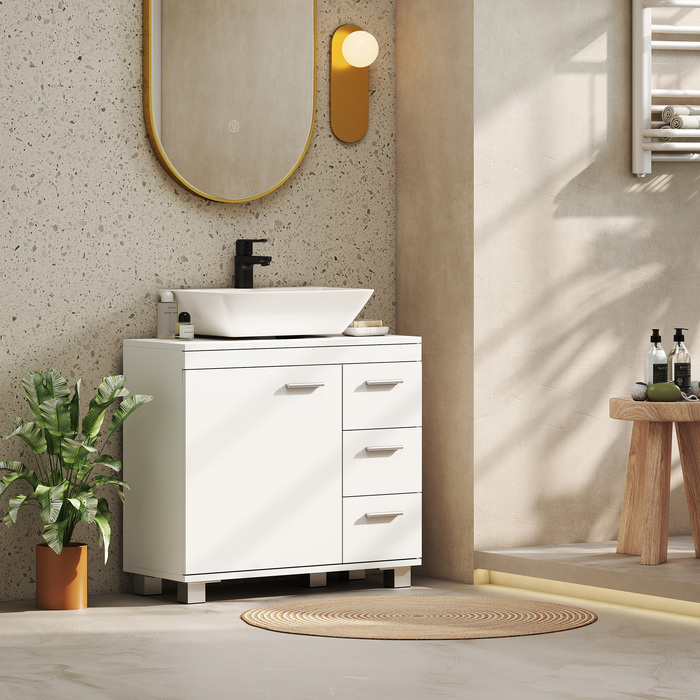 Підставка під раковину з 2 полицями та 3 висувними ящиками, МДФ, білий