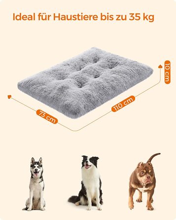 Підстилка для собак FEANDREA, подушка для собак, пухнастий килимок для собак, довгий плюш, 110 х 73 см, м'яка набивка, можна прати в пральній машині, кошик для собак, багатофункціональна, портативна, світло-сіра PGW203G01 XL (110 х 73 см) світло-сірий