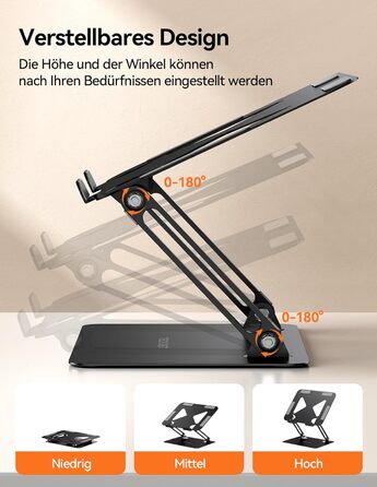 Підставка для ноутбука TECKNET, металева, регульована, 10-17.3 дюймів, чорна