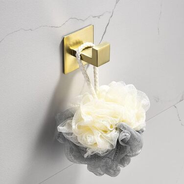 Гачок для рушників для ванної кімнати SUS 304, Срібний гачок для одягу з нержавіючої сталі, настінний квадратний аксесуар для ванної кімнати, самоклеючий-2 гачки (матове золото)