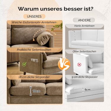 Диван Bonnlo 2-місний, компактний, 125 см, тканинний, з м'якими підлокітниками, для офісу, вітальні, спальні, кабінету, легка збірка, льон, коричневий