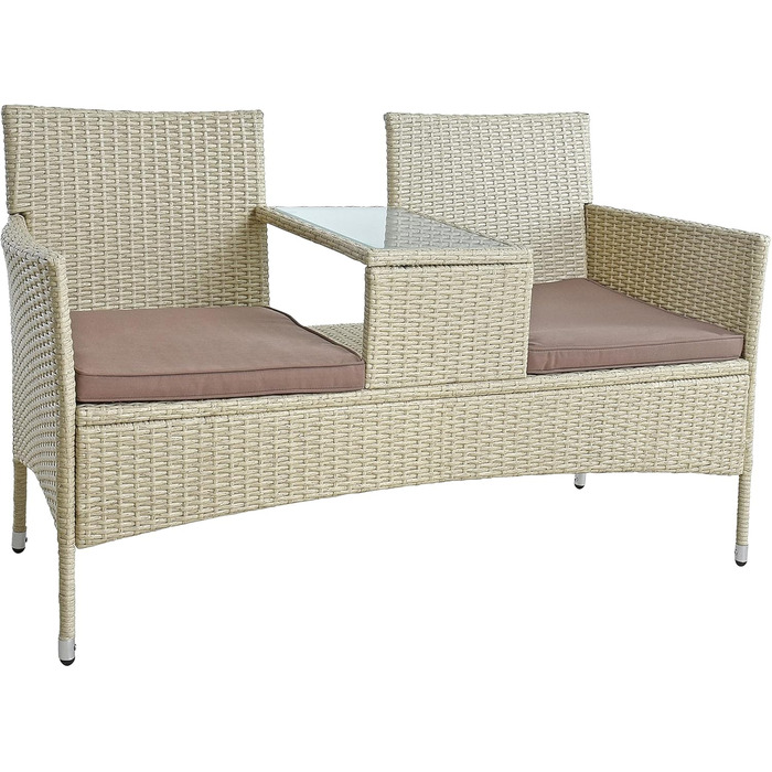 Садова банкетка ESTEXO з ротангу для 2 осіб, бежева: комплект садових меблів для балкона та саду