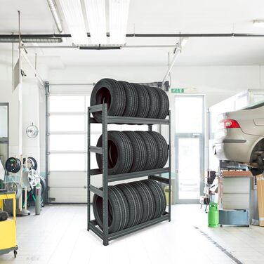 Стеляжка для шин на 450 кг - 177 x 120 x 50 см - міцна полиця для зберігання до 18 шин - сірий графіт - виробництво ЄС - для гаража, підвалу, складу та майстерні