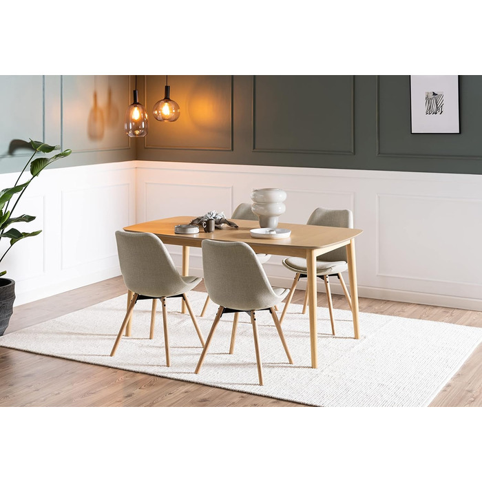 AC Design висувний обідній стіл Monty для 6 осіб, прямокутна стільниця, білий дуб, круглі ніжки, кухонний стіл, 160 x 75 x 90 см