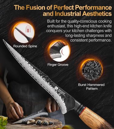 Ніж кухарський XINZUO Damaststahl з нержавіючої сталі Дамаск, 19,3 см - професійний, з ергономічною ручкою з білого дуба, серія Mo (ніж для філетування)