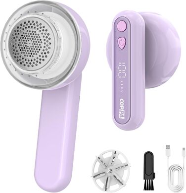 Електричний видальник ворсу COPPA з 6 лезами, 3 швидкості, перезаряджається, портативний, з індикатором заряду, для одягу (білий/фіолетовий)