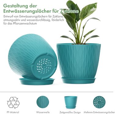 Набір горщиків для квітів з системою поливу (5 шт.), 17.8 см, з підставкою, для дому та балкону (темно-зелений)