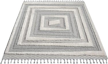 Килим City Boho Rug Cream 80x150 см - Орнаменти, Бордюр, 3D Ефект - Сучасні Бахроми (Сірий, 140x200 см)