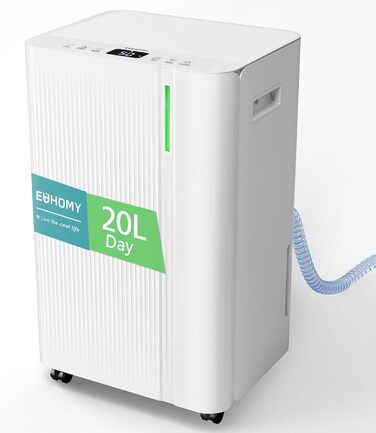 EUHOMY Електричний осушувач повітря для підвалу з відведенням води, тихий, енергоефективний, з автоматичним розморожуванням, таймером, для квартири до 50 м² (20 л/24 год)