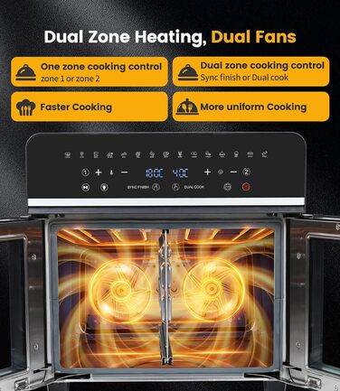 Фритюрниця-мініпіч Air Fryer Emphsism Dual Zone XXL з LED-сенсорним екраном, 1800W, 15 програм, з рецептами та 11 аксесуарами