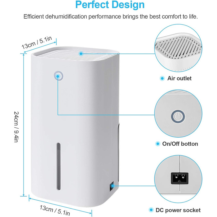 Осушувач повітря електричний, Енергозберігаючий осушувач повітря для приміщень Осушувач повітря Міні-бризер Автоматичне відключення, Осушувач повітря для підвалу 5-15 м, Комора, Винний льох