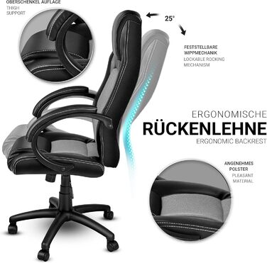 Офісне крісло TRESKO Racing Executive Chair, 14 кольорів, м'які підлокітники, коромисловий механізм, підйомник SGS (сріблястий)