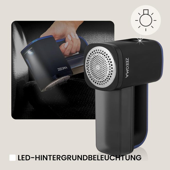 Електричний видалення ворсу ZEEGMA LINTEE BLACK для різних тканин, 5W, 3 набори лез, 3 швидкості, контейнер 100 г, LCD дисплей, акумулятор 1800 mAh, LED підсвічування, USB-C кабель