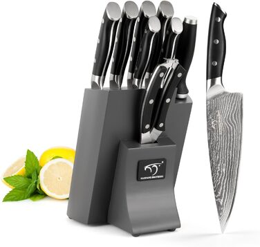 Набір кухонних ножів NANFANG BROTHERS 9 предметів з дамаської сталі, кухонний набір ножів для професійних кухарів, з ергономічною ручкою (сірий)