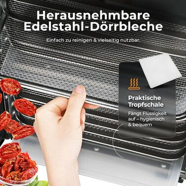 Електрична сушарка для фруктів та овочів Balter з нержавіючої сталі, 12 ярусів, 1100 Вт, 70 л об'єм, 12000 см² поверхня сушіння, BPA-free, 35–75 °C, таймер до 72 год