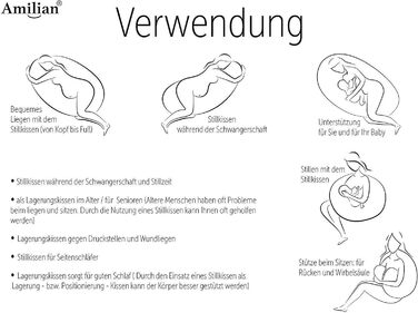Подушка для годування Amilian 170см - подушка для позиціонування, подушка для вагітних і спального місця на боці з чохлом