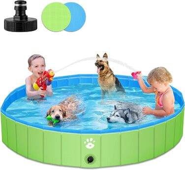 Складний басейн для великих собак і маленьких собак 1,6 м, розбірний і портативний дитячий басейн для дітей, стійкий і нековзний, для домашніх тварин, дитячий, синій