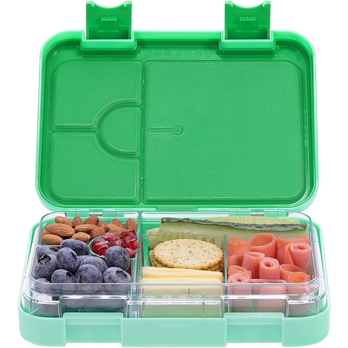 Коробка для бенто Наварис Коробка для ланчу Коробка для сніданку Vesperbox - герметична з регульованими відділеннями - знімна внутрішня чаша - для хлопчиків і дівчаток - синій (зелений)