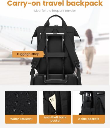 LOVEVOOK Рюкзак жіночий, чорний, 15.6 дюймів, водонепроникний, для школи, університету, роботи, подорожей, з USB-кабелем