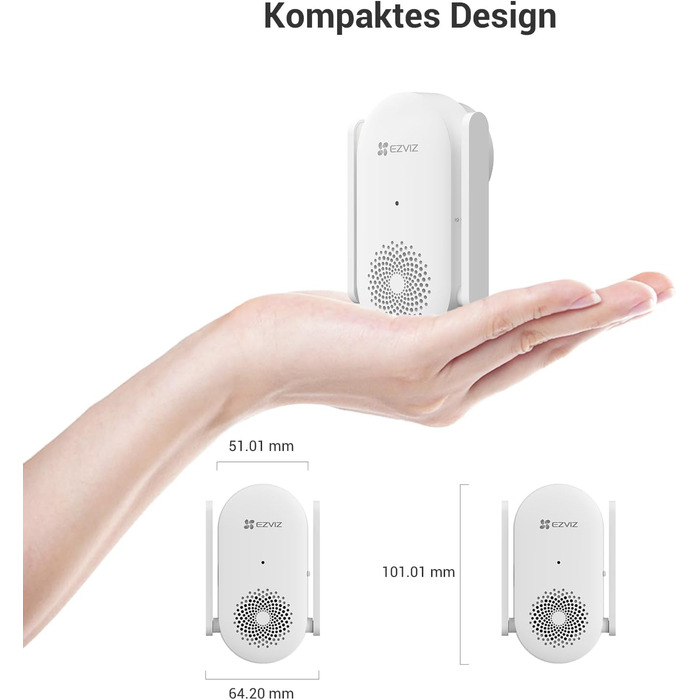 Відеодзвінок EZVIZ CP3 Pro з акумулятором та дзвінком CH1, бездротовий, з камерою, розпізнавання осіб, 2K, кольорова нічна зйомка, двостороння зв'язок, 8GB eMMC, комплект