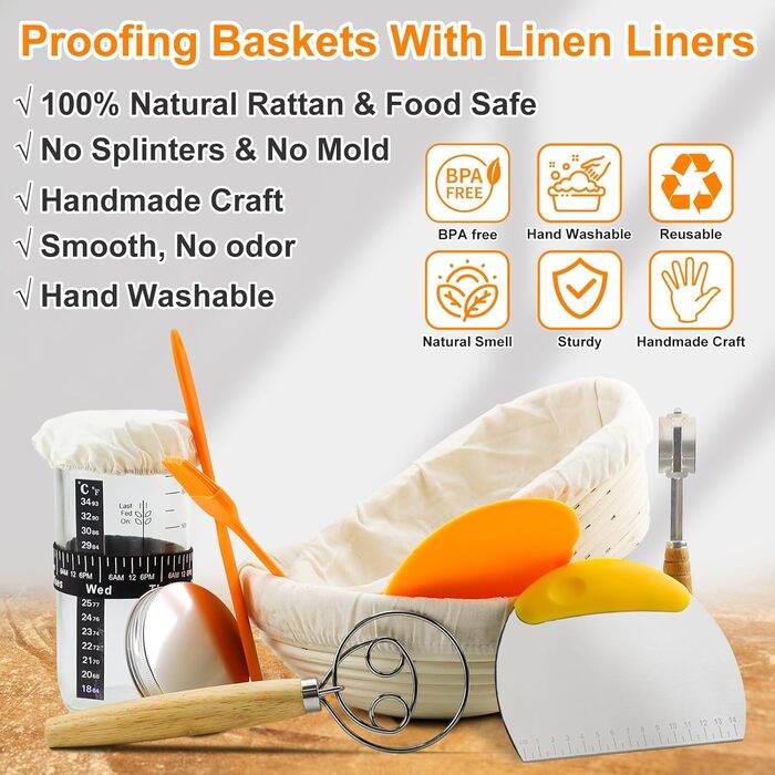 Набір для випікання хліба з закваскою: форма для хліба, силіконовий скребок, скляний контейнер для закваски