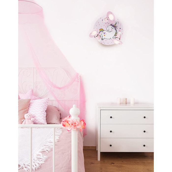 Стельовий світильник для дитячої кімнати зі зображенням єдинорога, рожевий дитячий Світильник 3-flame E14, для спальні для дівчаток, підходить для світлодіодного підсвічування