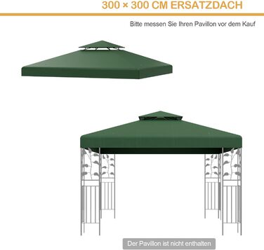 Заміна даху для альтанки, Кришка даху павільйону з дахом димоходу, дренажними отворами та кріпленнями на липучках (зелений), 3x3m