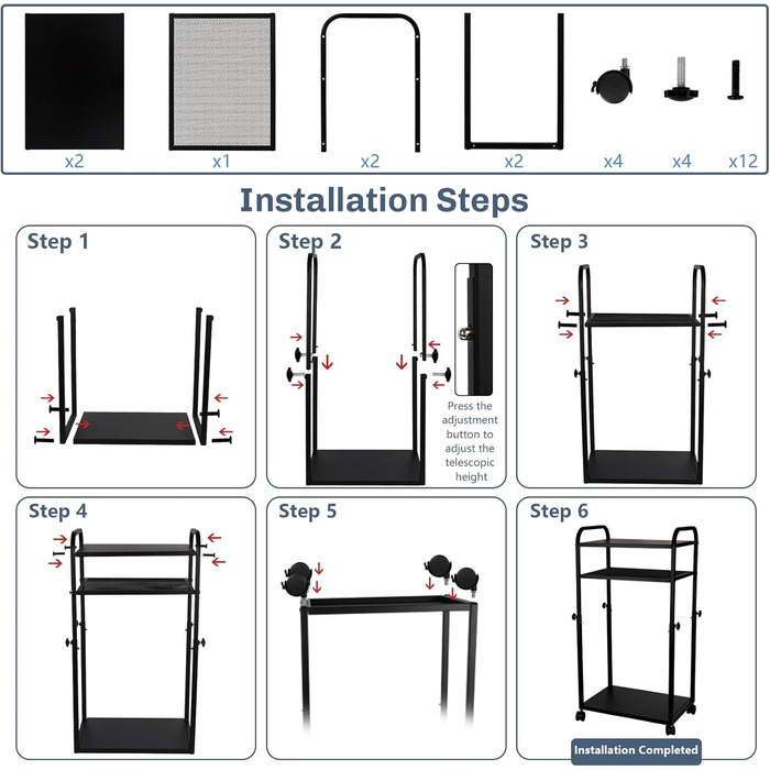 Підставка для ПК Liitrton Mobiler - 3-ярусна, з колесами, білий/чорний
