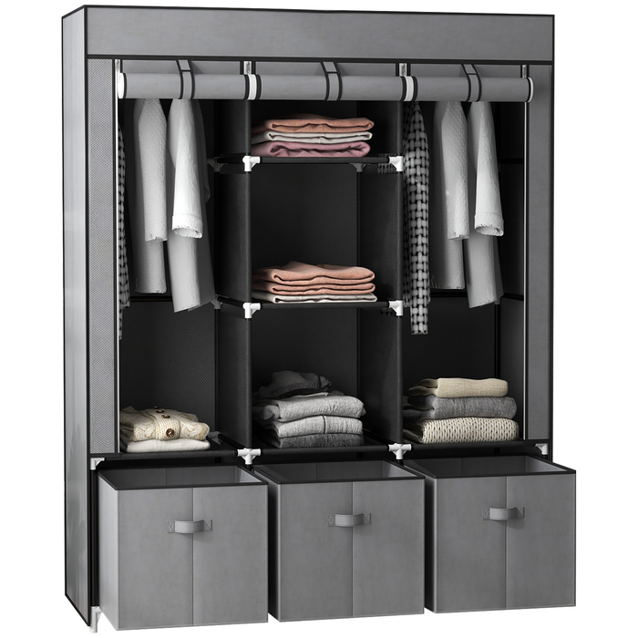 Шкаф HOMCOM Garderobe, розкладний, тканинний, з блискавкою, фліс, темно-сірий, 125x43x162,5 см | Aosom
