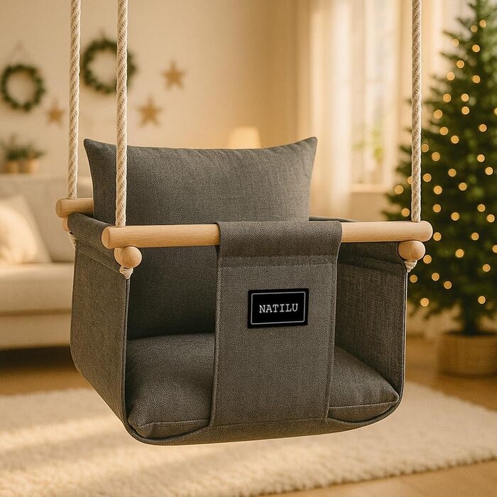 Дерев'яна гойдалка для дітей NATILU® - Indoor/Outdoor | Гойдалка для дому та вулиці | NATILU® Silver