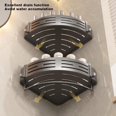 Поличка для душу Voldra без свердління, кутова поличка для ванної кімнати з присосками, металева поличка для душу з тримачем для рушників (2 шт., сіра)