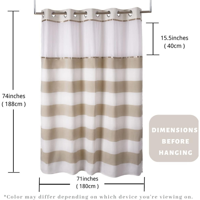 Тканинна шторка для душу з магнітами Snap Liner, 180x200 см (Бежева, H181.3 x B165.1 см, 1 шт.)