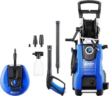 Мийка високого тиску Nilfisk E 145 Bar з пінотворечем, насадкою для очищення поверхонь, щіткою та набором для прочищення труб (2100 Вт) (E145.4 + Power Patio)