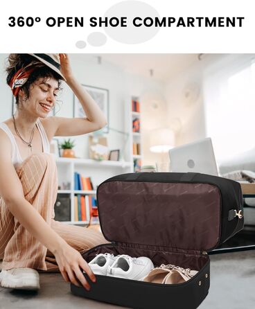Спортивна сумка LOVEVOOK для жінок, дорожня сумка-валіза, дорожня сумка-мішок, сумка для подорожей, сумка для ручної поклажі в літак, сумка для пологового будинку, сумка для одягу з відділенням для взуття, косметичка, бежево-коричнево-чорна (чорна, 40x20x