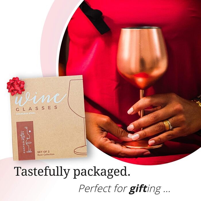 Набір келихів для вина зі стійки з нержавіючої сталі (2 шт.) - 540 мл, для вечірок біля басейну, святкування. Елегантний посуд для шампанського та коктейлів (Рожеве золото)