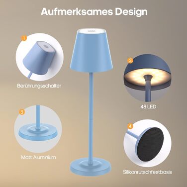 LED настільна лампа GOODEA бездротова з регулюванням висоти, 5500mAh, 3 кольори, диммування, вологостійка, з сенсорним керуванням, алюміній, 2 шт. для дому та саду