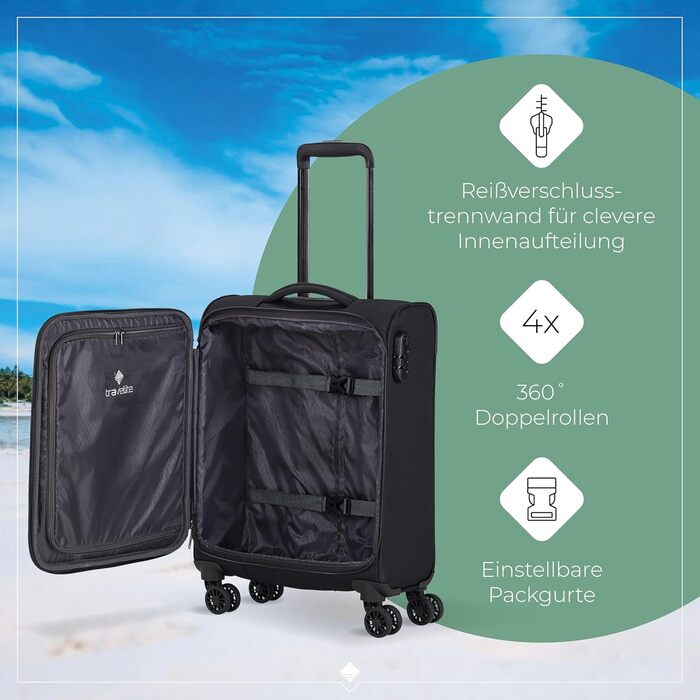Набір валіз Travelite Chios: L/M/S, чорний, м'яка оболонка, ручна поклажа, IATA