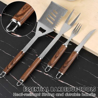Набір гриля з нержавіючої сталі на 38 предметів, кейс для гриля, подарунок для чоловіків, повний набір інструментів для барбекю, високоякісний набір для гриля для відпочинку на відкритому повітрі