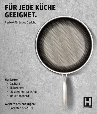 Сковорода HENSSELERS® 28 см - універсальна для всіх типів плит, антипригарне покриття у вигляді сот, індукційна, стійка до подряпин та порізів