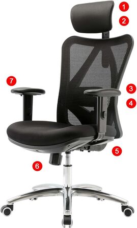 Офісне крісло Mendler HWC-J86, ергономічне, регульована поперекова підтримка, до 150 кг, чорний/оранжевий (без підніжки)