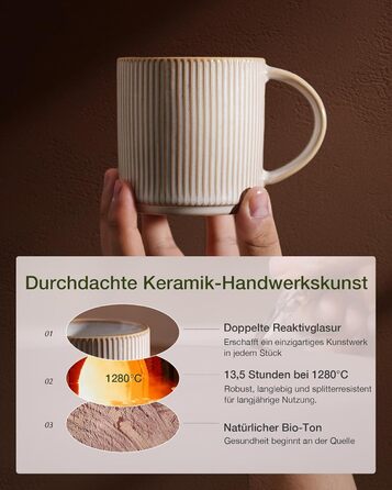 Набір тарілок Star 12 предметів для 4 осіб, керамічний посуд, стійкий до подряпин, для мікрохвильовки та посудомийної машини (Капучино, чашки 355 мл, 6 шт)