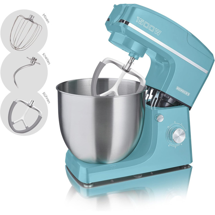 Кухонний комбайн HEINRICHS 3-в-1: міксер, м'ясорубка, кухонний прилад 1500W, 6 швидкостей, 1.5л чаша, 10л нержавіюча сталь (ТуркІз)