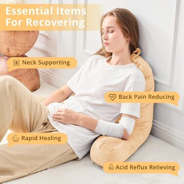 Підкуштуник Sasttie з велюровою спинкою для читання в ліжку, м'яка подушка для підтримки спини, з підлокітниками для дивана, софи та підлоги, ідеально для гуртожитків та аксесуарів для читання, колір: пісочний