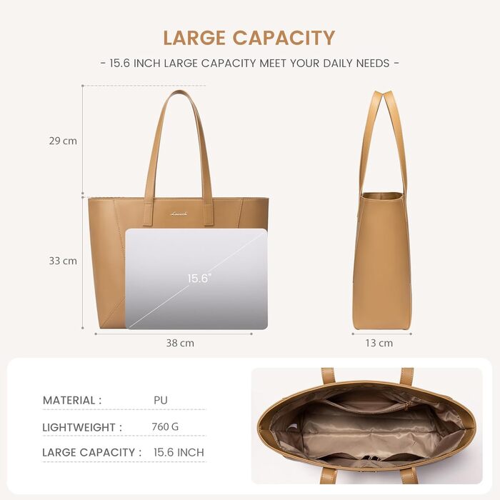 Сумка жіноча LOVEVOOK з натуральної шкіри, велика містка, на плече, тоут, для роботи та повсякденного використання, коричнева