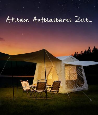 Надувний кемпінговий намет з димоходом та вікном, для 2-10 осіб з насосом, Oxford тканина, швидкозбірний, універсальний для будь-якої пори року