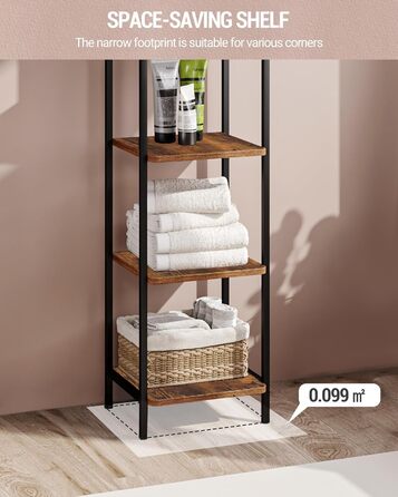 Стильна полиця-стеллаж Hzuaneri для дому та офісу: 6 ярусів, 30x33x166 см, вінтажний коричнево-чорний колір
