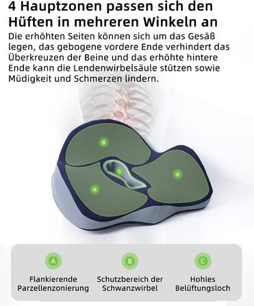Ортопедична подушка для сидіння, подушка для офісного крісла: ергономічна, з піною з пам'яті, для полегшення болю в куприку та ішіасі, великий розмір
