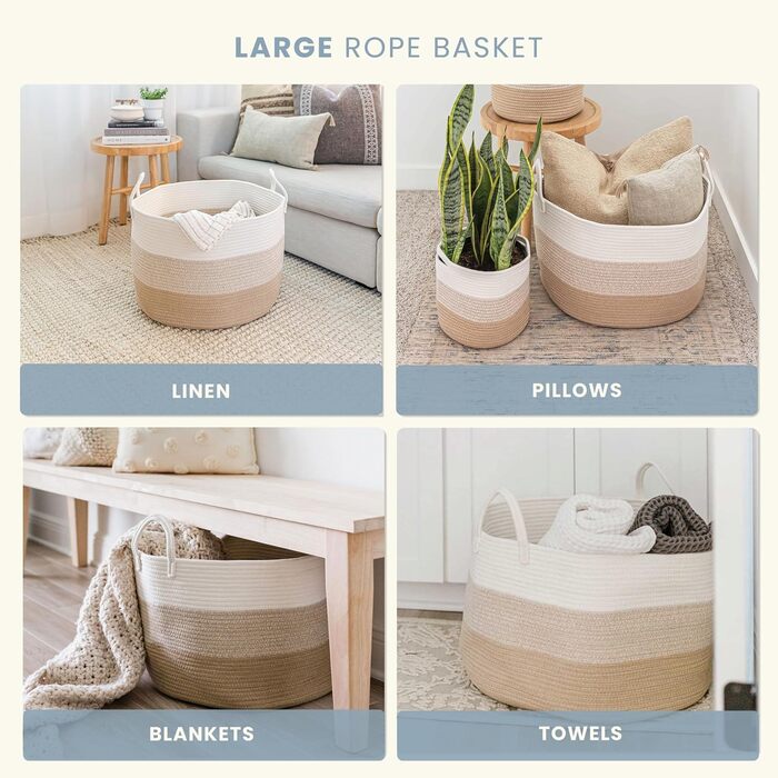 Плетені кошики OrganiHaus: великий кошик для зберігання, плетений кошик для білизни, іграшок, ковдр та подушок (50x33 см, 3 кольори, медовий)