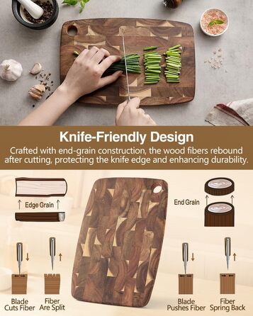 Дерев'яний обробний стіл XINZUO Hirnholz (35x25x2.6 см) з антиковзкими ніжками та ручкою, з канавкою для соку, для кухні