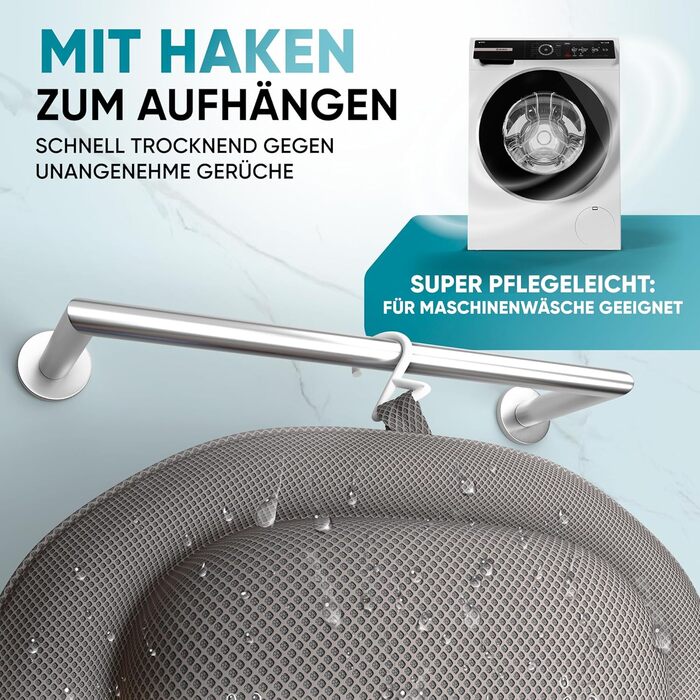 Подушка для ванни XXL преміум-якість сірого кольору | Додаткові подушки для шиї та плечей | Швидковисихаюча, пральна подушка для ванни з 4 великими присосками | Подушка для ванни XX-Large сіра